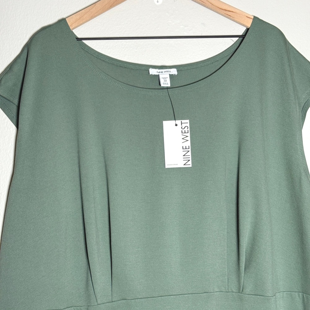 Nine West Womens Sheath Dress 3X Green Cap Sleeve Minimal Office Neutrals - Picture 6 of 9